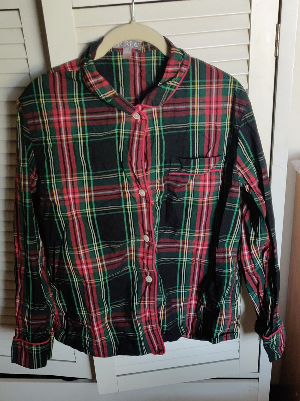 J. Crew Womens Small Black, Red Green Plaid Pajama Top Shirt